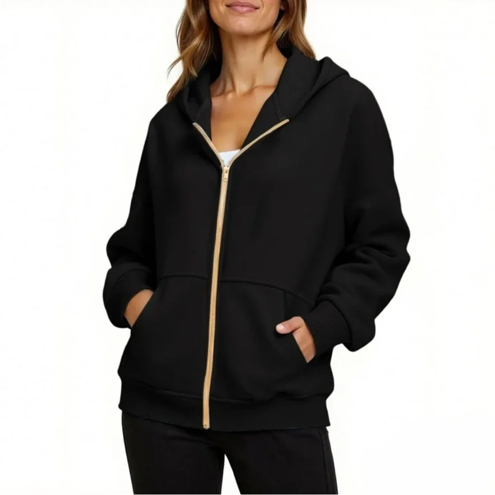 Women's Black Zip-Up Hoodie - Picture 1 of 5